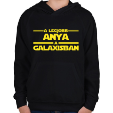 PRINTFASHION A legjobb anya a galaxisban - Gyerek kapucnis pulóver - Fekete