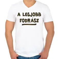 PRINTFASHION A legjobb fodrász - Férfi V-nyakú póló - Fehér