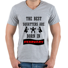 PRINTFASHION A legjobb guggolók februárban születnek - Férfi V-nyakú póló - Sport szürke férfi póló