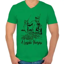PRINTFASHION A legjobb horgász - Férfi V-nyakú póló - Zöld férfi póló