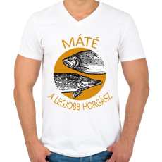 PRINTFASHION A legjobb horgász - névvel - Férfi V-nyakú póló - Fehér