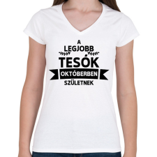 PRINTFASHION A legjobb tesók októberben születnek - Női V-nyakú póló - Fehér női póló