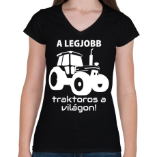 PRINTFASHION A legjobb traktoros a világon! - Női V-nyakú póló - Fekete