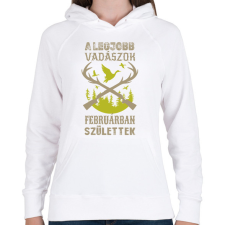 PRINTFASHION A legjobb vadászok februárban születtek - Női kapucnis pulóver - Fehér női pulóver, kardigán