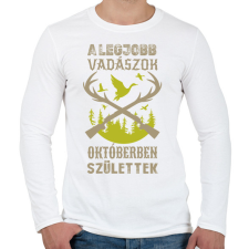 PRINTFASHION A legjobb vadászok októberben születtek - Férfi hosszú ujjú póló - Fehér férfi póló