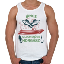 PRINTFASHION A legmenőbb horgász - Névvel - Férfi atléta - Fehér atléta, trikó