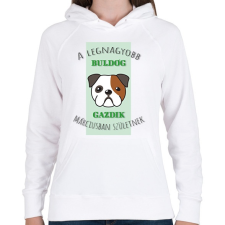 PRINTFASHION A legnagyobb gazdi - Buldog - hónappal - Női kapucnis pulóver - Fehér női pulóver, kardigán