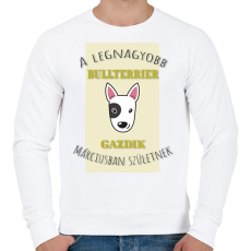PRINTFASHION A legnagyobb gazdi - Bullterrier - hónappal - Férfi pulóver - Fehér