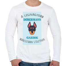 PRINTFASHION A legnagyobb gazdi - Dobermann - hónappal - Férfi hosszú ujjú póló - Fehér