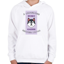 PRINTFASHION A legnagyobb gazdi - Husky - hónappal - Gyerek kapucnis pulóver - Fehér gyerek pulóver, kardigán