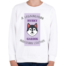 PRINTFASHION A legnagyobb gazdi - Husky - hónappal - Gyerek pulóver - Fehér