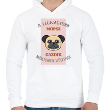 PRINTFASHION A legnagyobb gazdi - Mopsz - hónappal - Férfi kapucnis pulóver - Fehér női pulóver, kardigán