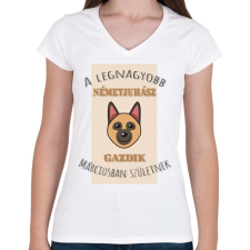 PRINTFASHION A legnagyobb gazdi - Németjuhász - hónappal - Női V-nyakú póló - Fehér női póló