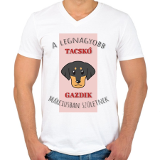 PRINTFASHION A legnagyobb gazdi - Tacskó - hónappal - Férfi V-nyakú póló - Fehér férfi póló