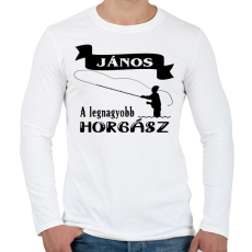 PRINTFASHION A legnagyobb horgász (egyedi névvel kérhető) - Férfi hosszú ujjú póló - Fehér