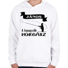 PRINTFASHION A legnagyobb horgász (egyedi névvel kérhető) - Gyerek kapucnis pulóver - Fehér