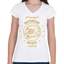 PRINTFASHION A legnagyobb motorosok - Ducati - Női V-nyakú póló - Fehér női póló