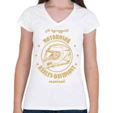 PRINTFASHION A legnagyobb motorosok - Harley-Davidson - Női V-nyakú póló - Fehér női póló