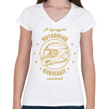 PRINTFASHION A legnagyobb motorosok - Kawasaki - Női V-nyakú póló - Fehér női póló