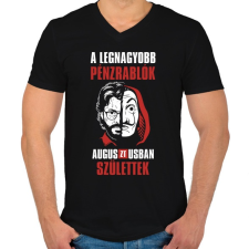 PRINTFASHION A legnagyobb pénzrablók augusztusban születtek - Férfi V-nyakú póló - Fekete férfi póló