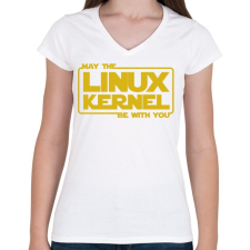 PRINTFASHION A Linux Kernel legyen veled - Női V-nyakú póló - Fehér női póló