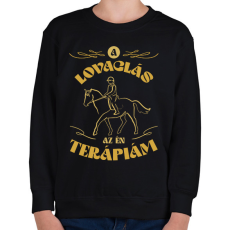 PRINTFASHION A lovaglás a terápiám - Gyerek pulóver - Fekete