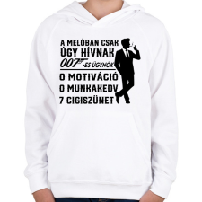 PRINTFASHION A melóban úgy hívnak 007-es ügynök - Gyerek kapucnis pulóver - Fehér gyerek pulóver, kardigán