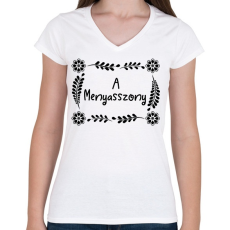 PRINTFASHION A menyasszony (virágmintás) - Női V-nyakú póló - Fehér