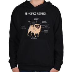 PRINTFASHION A mopsz részei - Gyerek kapucnis pulóver - Fekete