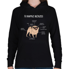 PRINTFASHION A mopsz részei - Női kapucnis pulóver - Fekete