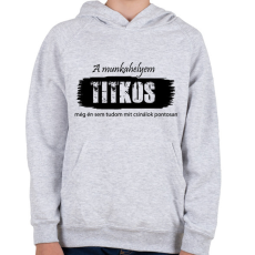PRINTFASHION A munkahelyem titkos, még én sem tudom pontosan mit csinálok - Gyerek kapucnis pulóver - Sport szürke