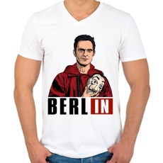 PRINTFASHION A nagy pénzrablás - Berlin - Férfi V-nyakú póló - Fehér