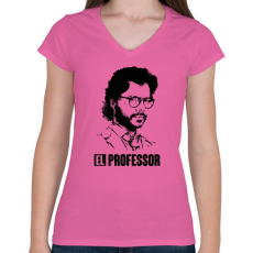 PRINTFASHION A nagy pénzrablás - EL RPOFESSOR - fekete fehér - Női V-nyakú póló - Rózsaszín