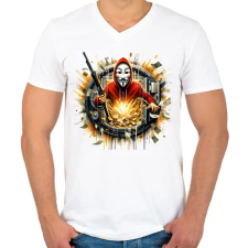 PRINTFASHION A nagy pénzrablás - La Casa De Papel - Férfi V-nyakú póló - Fehér férfi póló
