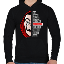 PRINTFASHION A nagy pénzrablás - La Casa de Papel - Money Heist - Férfi kapucnis pulóver - Fekete férfi pulóver, kardigán