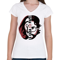 PRINTFASHION A Nagy Pénzrablás - Money Heist - La Casa de Papel - Női V-nyakú póló - Fehér