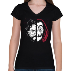 PRINTFASHION A nagy pénzrablás - Professor - Női V-nyakú póló - Fekete