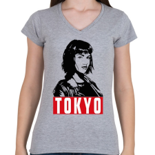 PRINTFASHION A nagy pénzrablás - Tokyo - Női V-nyakú póló - Sport szürke női póló