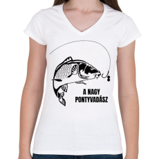 PRINTFASHION A nagy pontyvadász - Női V-nyakú póló - Fehér