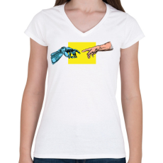 PRINTFASHION A robot teremtése - Női V-nyakú póló - Fehér