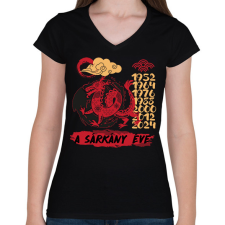 PRINTFASHION A sárkány éve - Női V-nyakú póló - Fekete női póló