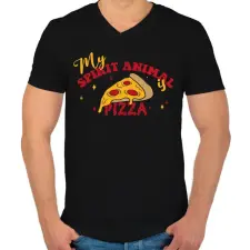 PRINTFASHION A spirituális állatom - Pizza - Férfi V-nyakú póló - Fekete férfi póló