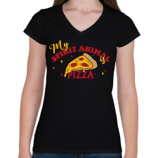 PRINTFASHION A spirituális állatom - Pizza - Női V-nyakú póló - Fekete női póló
