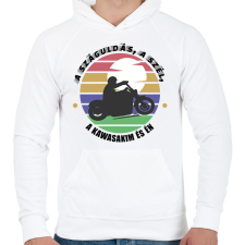 PRINTFASHION A száguldás, a szél -- Kawasaki - Férfi kapucnis pulóver - Fehér férfi pulóver, kardigán