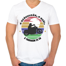 PRINTFASHION A száguldás, a szél - Yamaha - Férfi V-nyakú póló - Fehér férfi póló