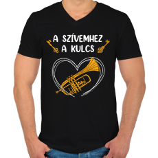 PRINTFASHION A szívemhez a kulcs - Trombita - Férfi V-nyakú póló - Fekete