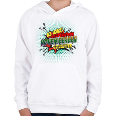 PRINTFASHION A szuperhősök novemberben születtek - Gyerek kapucnis pulóver - Fehér