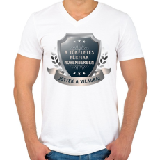 PRINTFASHION A tökéletes férfiak november - Férfi V-nyakú póló - Fehér