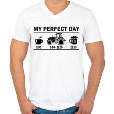 PRINTFASHION A traktoros tökéletes napja - Férfi V-nyakú póló - Fehér férfi póló