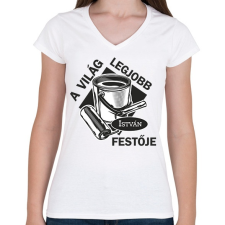 PRINTFASHION A világ legjobb festője - Névvel - Női V-nyakú póló - Fehér női póló